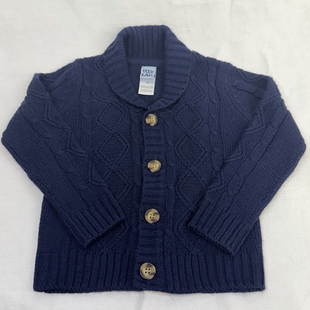 Little Lad Navy Toddler Boys Sweater Button Up Classic Cable Knit Cardigan 3T